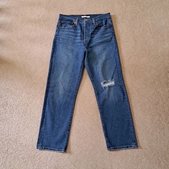 Levi's Wedgie Jeans Women's 30 Blue Straight Leg High Rise Distressed Denim - Picture 1 of 14